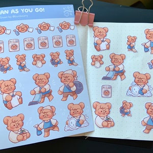 Hoja de pegatinas de limpieza / Decoración de osos tiernos, Diario, Papelería, Decoración de bullet journals, Álbum de recortes, Cuaderno de bocetos, Cuadernos, Planificadores