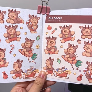 Stickervel rendierbeer | Schattige dieren wintervakantie briefpapier voor cadeaukaartjes, bulletjournals, plakboek, schetsboek, notitieboekje, planner