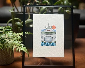CARVED Washington State Ferry | 5x7 Art Print | FRAMED