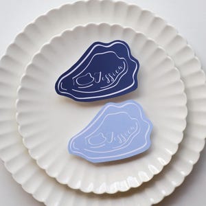 Oyster shaped place card template | blue oyster place cards, hand drawn oyster name card, oyster illustration, coastal theme place cards