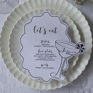 Oval wave menu & cocktail shaped place card templates | margarita place cards, cocktail place cards, wavy menu, cocktail name cards