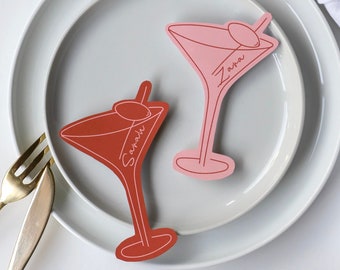 Rosa und rote MARTINI-TISCHKARTEN-Vorlage | Cocktail-Illustration, handgeschriebene Tischkarte, Junggesellinnenabschied, Junggesellenabschied, DIY-Tischkarte