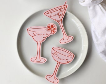 Pink red cocktail place card template, margarita place card, martini name card, espresso martini place cards, cocktail illustrated name card