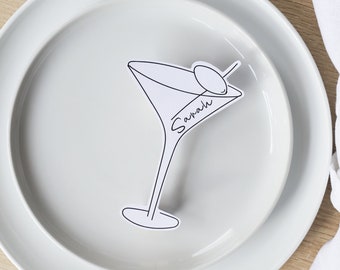 MARTINI-PLATZKARTEN-Vorlage | schwarz-weiße Cocktail-Illustration, handgeschriebene Tischkarte, Junggesellinnenabschied, Junggesellenabschied, DIY-Tischkarte