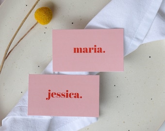 Bold pink and red place card template | blush pink name card, pink and red bachelorette, blush pink place cards, modern wedding place cards