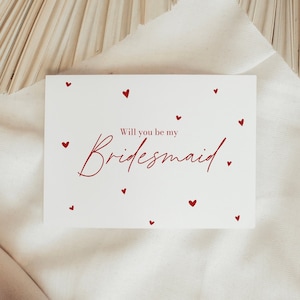 Custom BRIDESMAID PROPOSAL CARD Template, Will you be my bridesmaid? Bridal party proposal, red love heart, calligraphy bridesmaid proposal