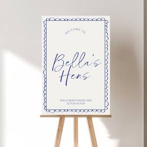 Blue Italian bachelorette welcome sign template | scalloped border, hand written calligraphy welcome sign, blue welcome sign, la dolce vita