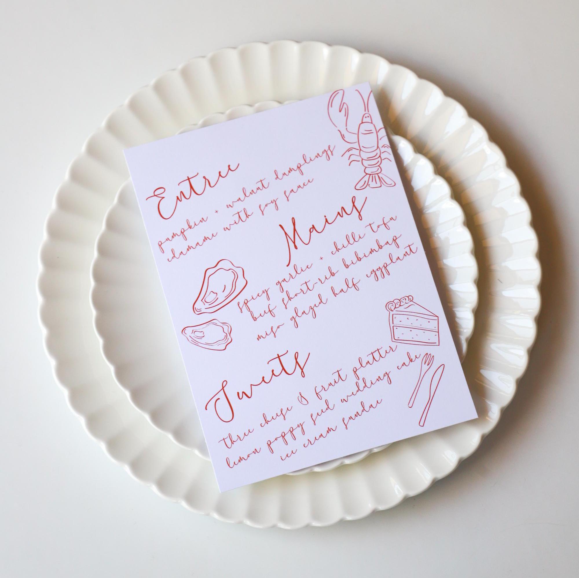 Red Illustrated Hand Written Menu Template | Oyster Illustration, Hand ...