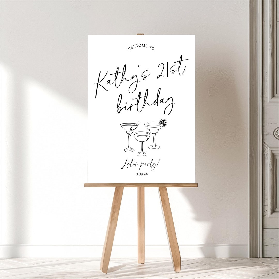 A4 Cocktail 21st Birthday Welcome Sign Template, Cocktail Glass ...