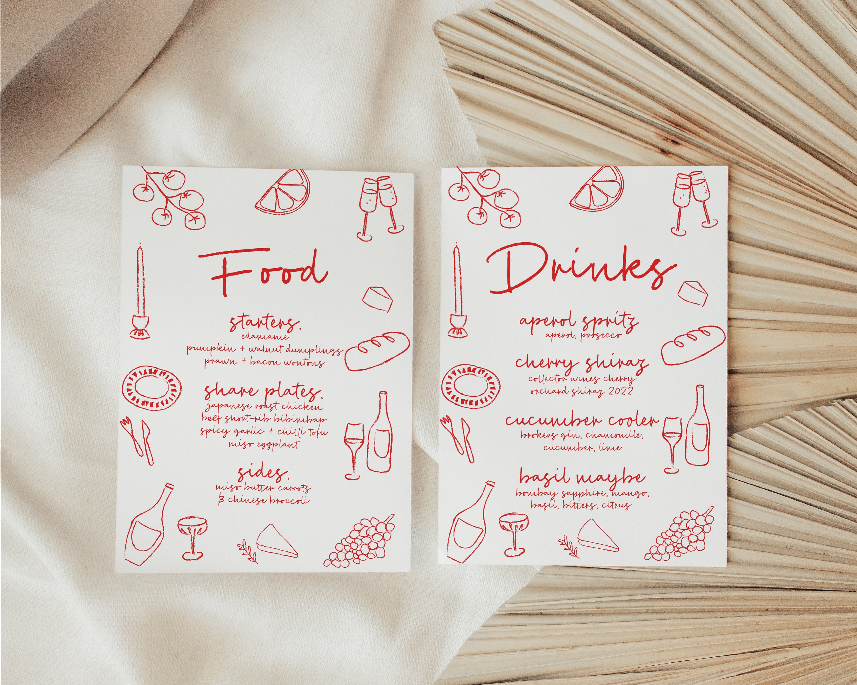 Handmade Menu Drawing Red Hand Drawn Menu Template | Handwritten Mediterranean Menu, Food ...