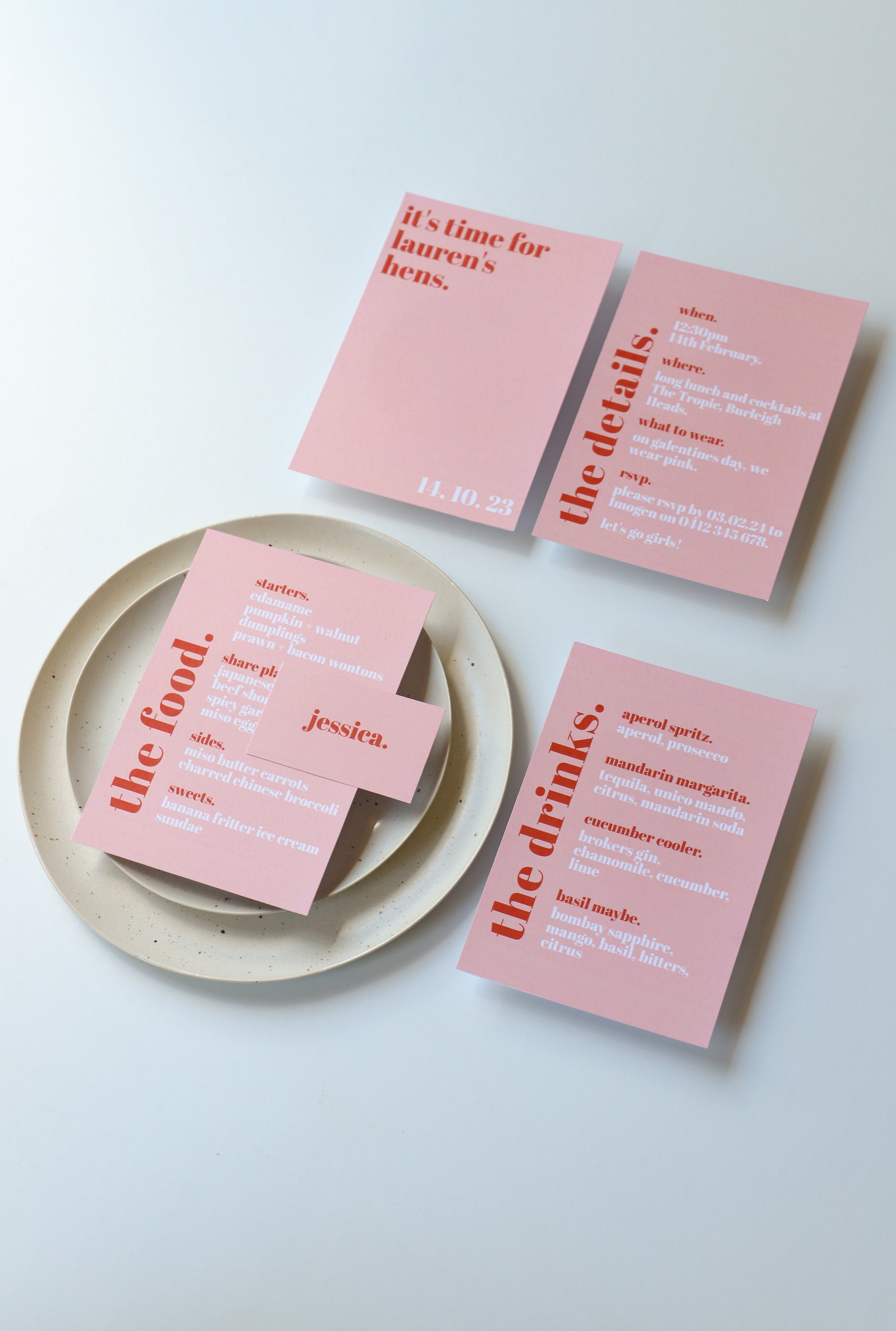 Blush Pink and Red INVITATION + MENU + PLACECARD Set, Pink and Red ...