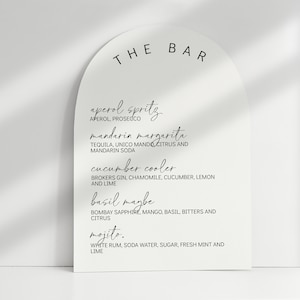ARCH BAR SIGN  | Minimal Modern Wedding/Bachelorette Party/ Hens Party A4 Drinks Sign | Editable A4 Simple Elegant Cocktail Sign Template