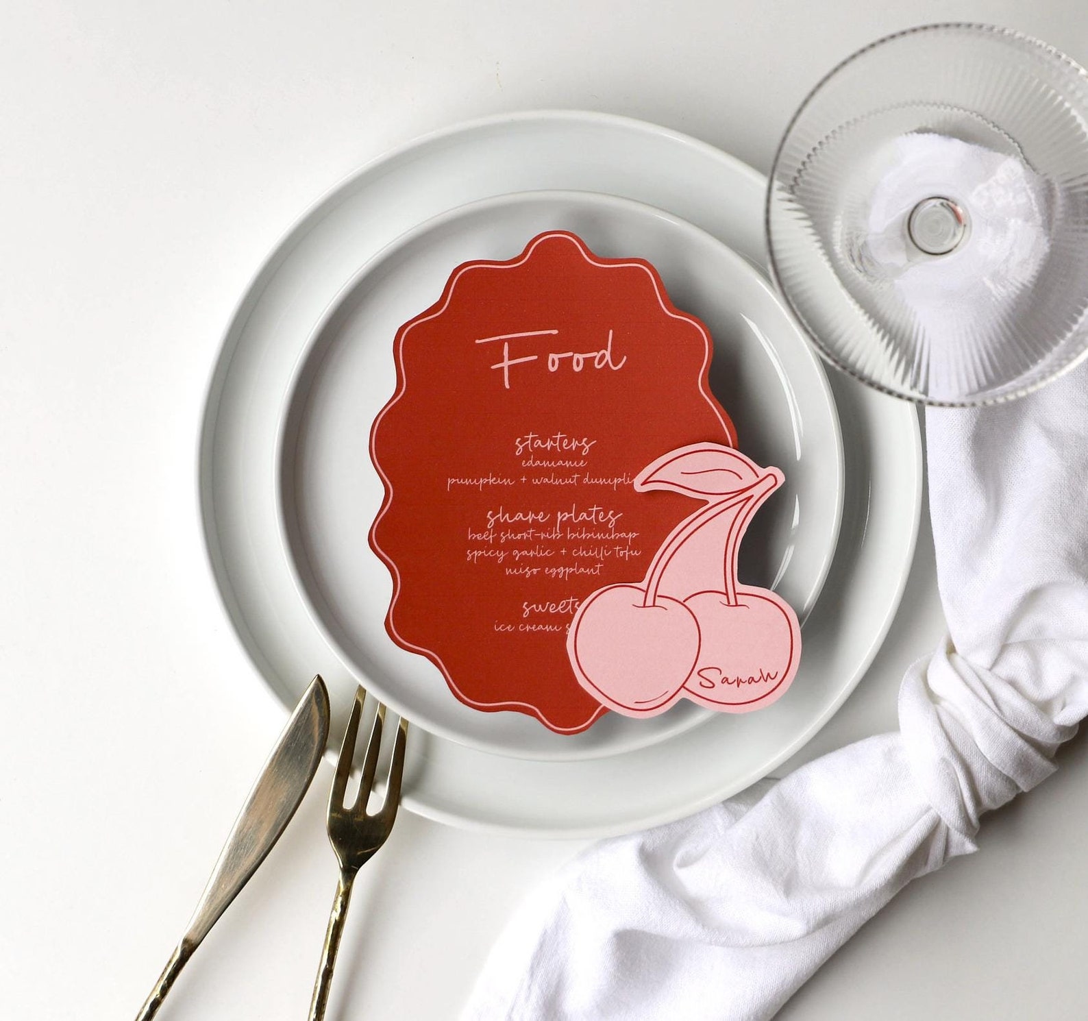 Cherry Shaped Place Card Template & Oval Wave Menu | Mon Cheri ...
