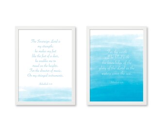 Habakkuk, Printable Christian Wall Art, Bible Verse Print,  Blue & White