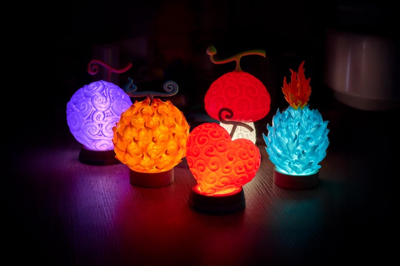 Lámparas anime de frutas del diablo - Regalo One Piece de Luffy, Chopper, Law, Marco y Ace Sabo.