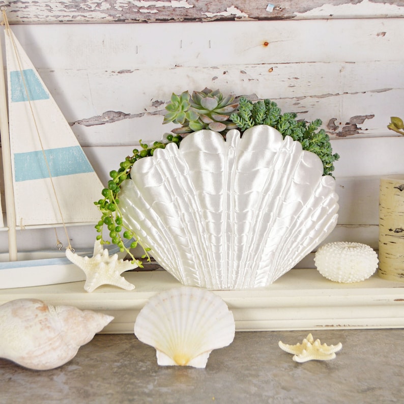 Seashell Vase Seashell Planter Ocean Themed Decor Nautical Etsy