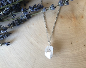 Clear Quartz Simple, Dainty, Wrapped Raw Healing Crystal Necklace