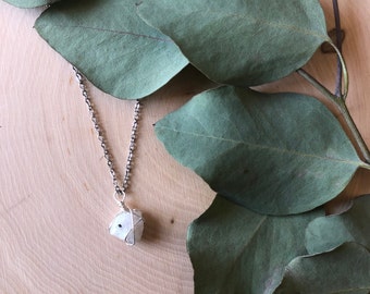 Rainbow Moonstone Simple, Dainty, Wrapped Raw Healing Crystal Necklace
