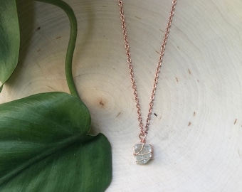 Green Calcite Simple, Dainty, Wrapped Raw Healing Crystal Necklace