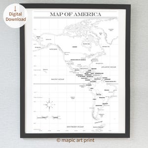 Map of America Poster Download Karte Druckbare Karte / Schwarzweiß-Karte