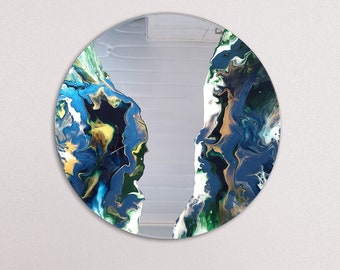 Pintura de espejo de arte fluido: Ondas espaciales, acrílico sobre lienzo redondo (50 cm)