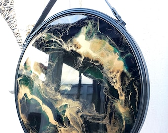 Original Epoxidharz Kunst: Goldener galaktischer Kreis Wanddeko