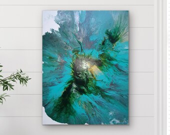 Abstraktes Acrylbild: Türkisgrüne Leinwand Wandkunst