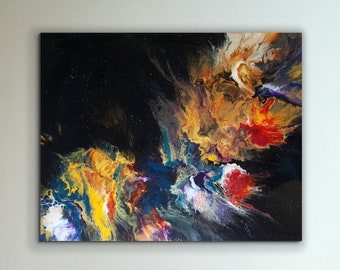 Original Galaxy Acrylgemälde: Abstrakte, schimmernde Leinwand