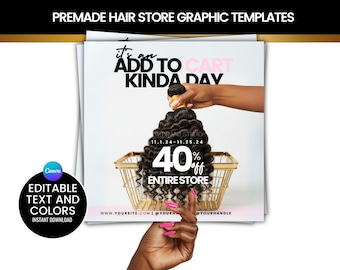 Add to Cart Hair Business Templates | Black Friday Social Media Templates | Canva Hair Extension Sale Graphics