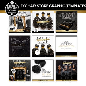 Editable Hair Business Graphic Templates | Canva DIY Marketing Bundle