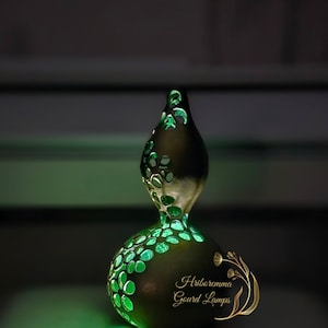 Engraved gourd lamp, primitive table lamp, LED lighting, eco friendly product, natural materials