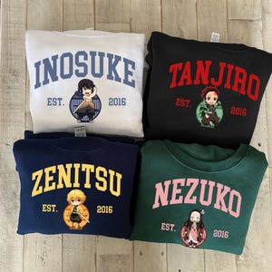 Demon Slayer Sweatshirt Collection – Cozy Anime Hoodies Featuring Tanjiro, Nezuko, Zenitsu, and Inosuke in Chibi Style PSN394-397