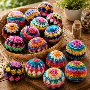 Crochet Hacky Sack Set, Colorful Footbag Ball, Boho Juggling Toy, Handmade Fidget Toy, Outdoor Game Gift For Kids