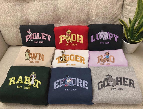 Embroidered Winnie the Pooh Shirt, Tigger, Piglet, Eeeyore, Roo, Lumpy, Rabbit, Disney Family Trip Shirts, Pooh Fan Gift ESN1711-1722