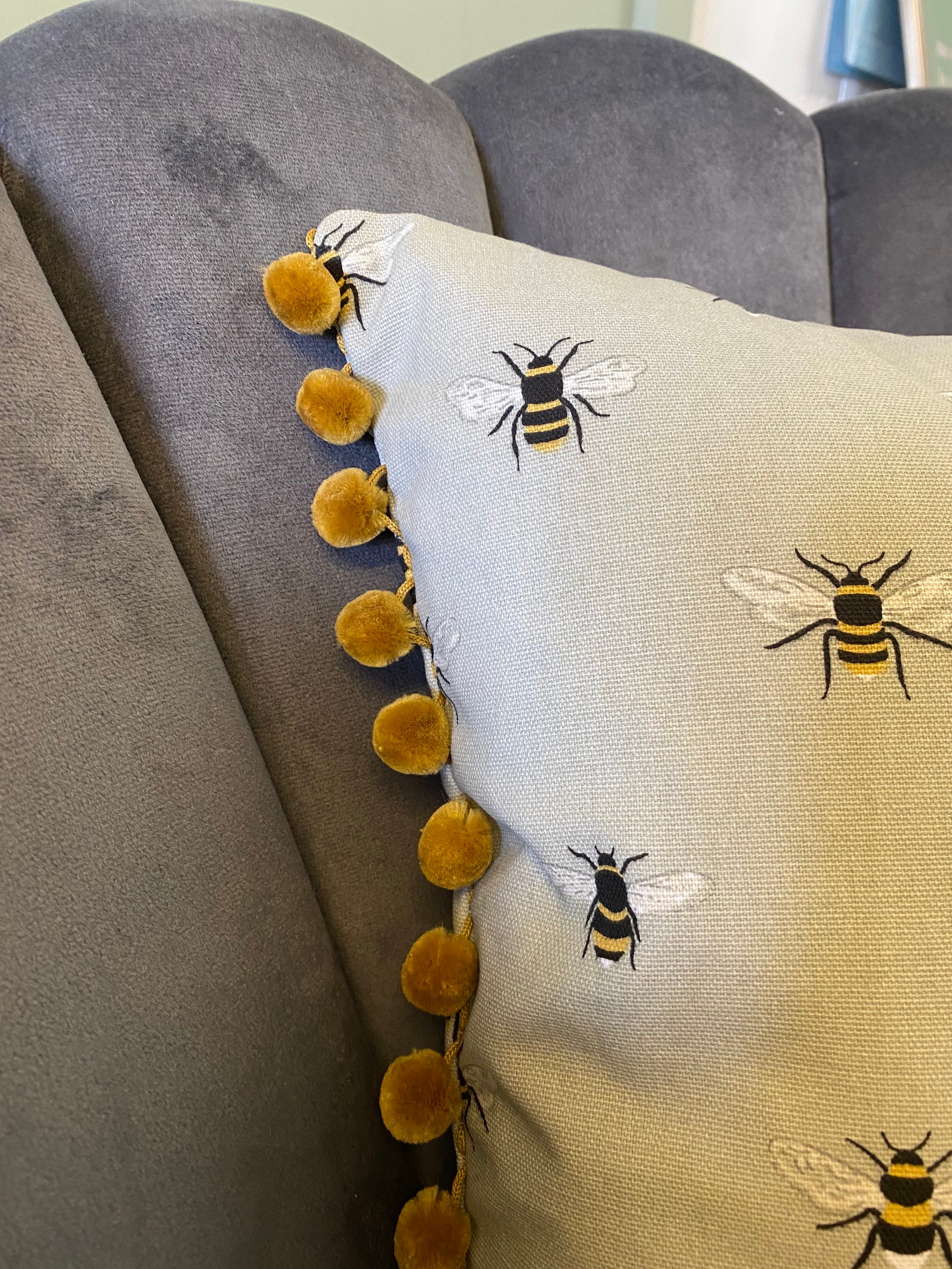 Sophie Allport Bee Cushion With Gold Pompom Trim Etsy UK