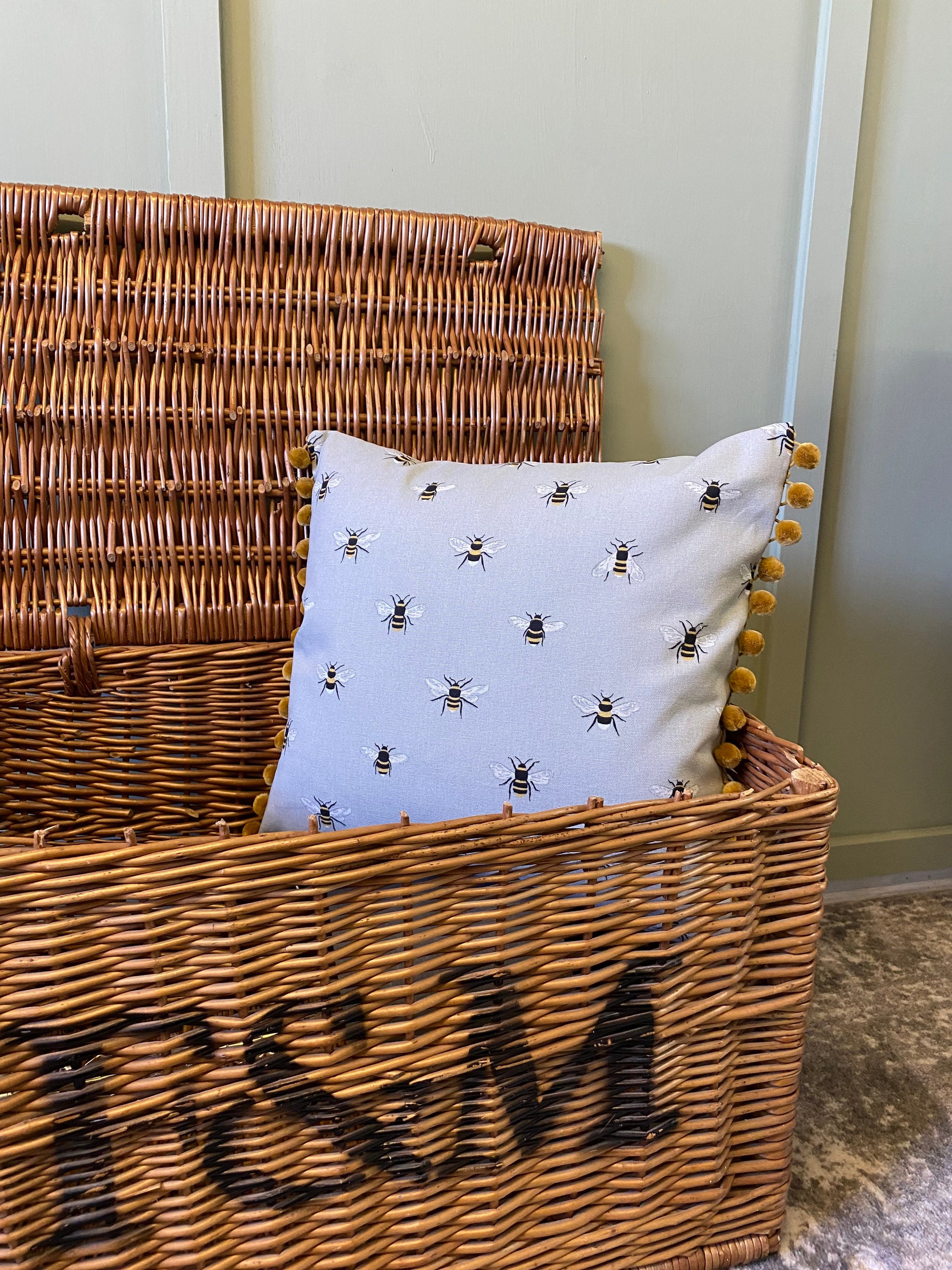 Sophie Allport Bee Cushion With Gold Pompom Trim Etsy UK