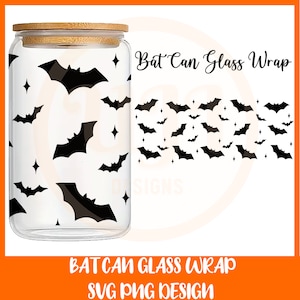 Bat Can Glass svg, Halloween Libbey Glass Can Wrap SVG, 16oz,  Halloween Cup Wrap, Spooky Glass Cup Wrap Bundle,  Files for Cricut, Png