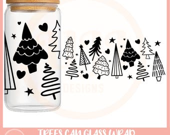 Handgezeichnete Weihnachtsbäume Libbey kann Glas svg, Weihnachtsdose Glass Wrap, 16 Unze Bierdose Glasverpackung svg, Weihnachtsdose Glasverpackung, Vollverpackung svg