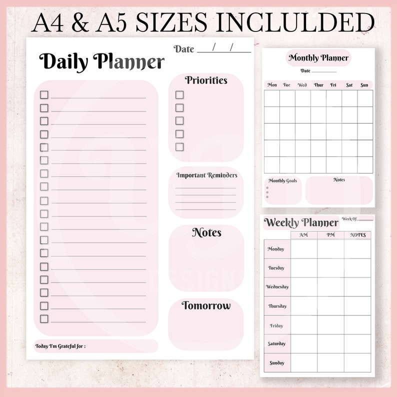 Daily Planner, Weekly Planner, Monthly Planner, Printable Planner ...