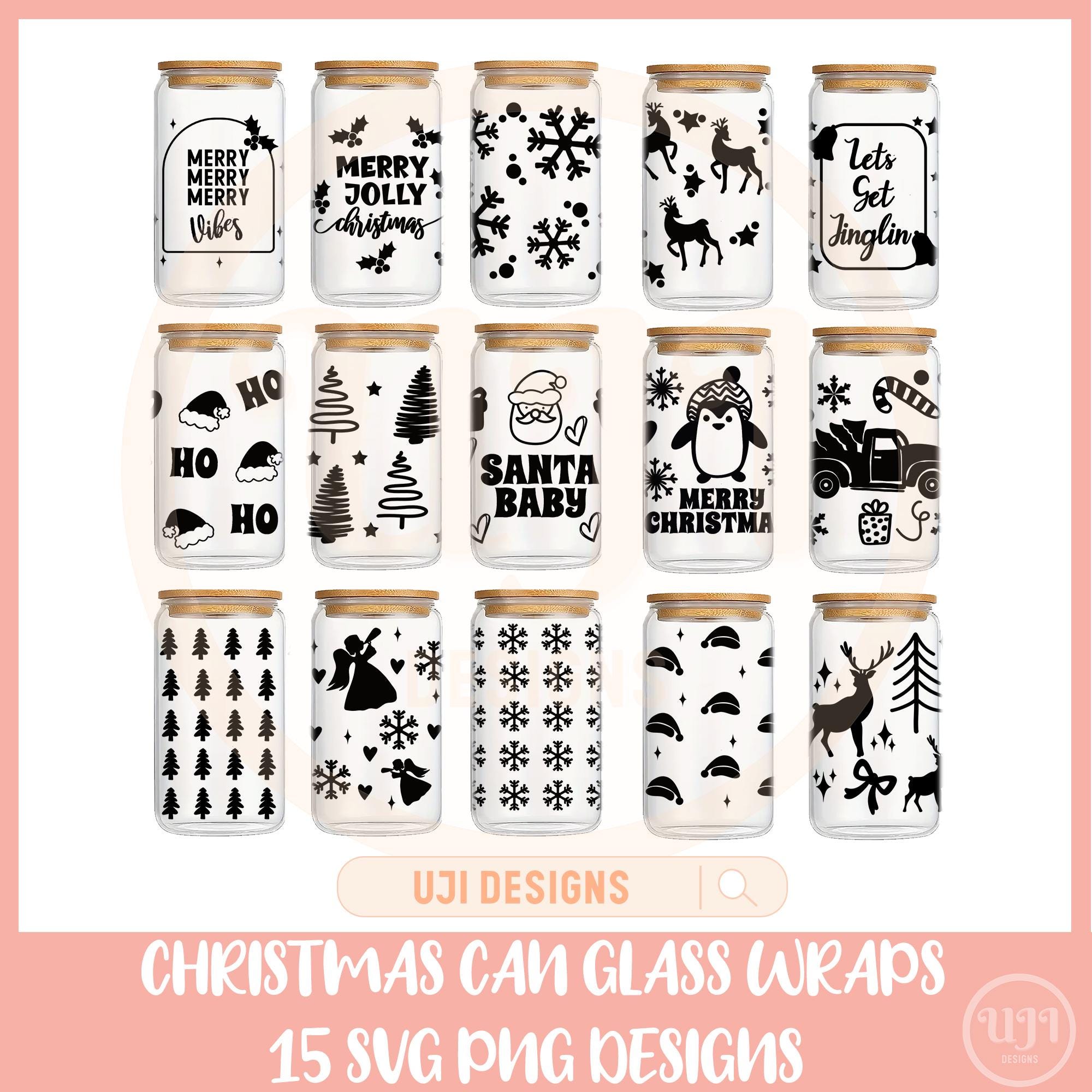 Can Glass Wrap Bundle SVG, 16oz Libbey Can Glass, Christmas Can Glass ...