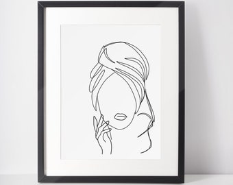 Woman One line Art, Abstract Line Woman Wall Print, Bathroom Wall  art Print, One Line Drawing, single line drawing, continuous line art.