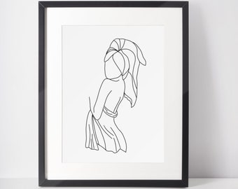 One Line Drawing, towel on head, Woman One line Art | Abstract Line Woman Wall Print | Wall art Print , bathroom decor, bedroom wall Prints
