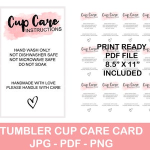 Tumbler Care Card, Cup Wash Instructions - So Fontsy