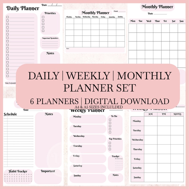 Daily Planner, Weekly Planner, Monthly Planner, Printable Planner ...