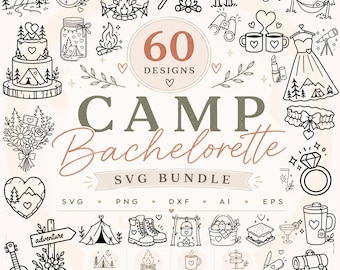 Camping Bridal Party SVG Bundle, Outdoor Wedding Clipart, Camping Weekend Doodles, Bridal Shower SVG PNG dxf ai eps, Hen Party Designs