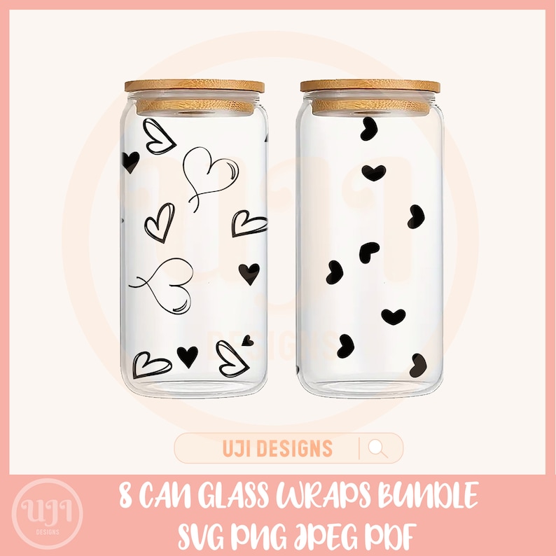 Heart Bundle svg, 16oz Glass Can svg, Libbey Glass Can Wrap, svg Files for Cricut, Valentines day svg, Glassware svg, Heart can glass wrap
