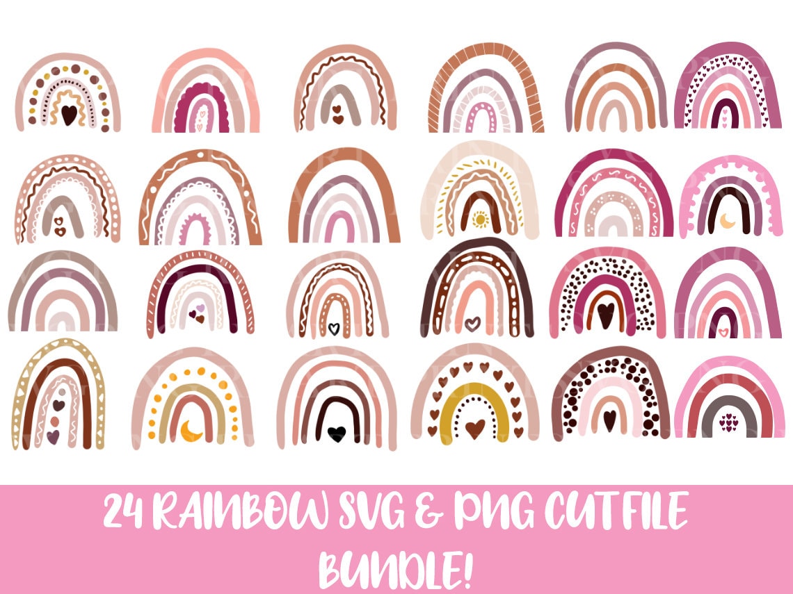 Boho Rainbow SVG, Rainbow Clipart, Rainbow With Heart Cut File, Digital ...