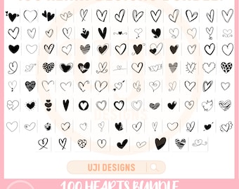 Paquete de SVG de corazones, imágenes prediseñadas de corazones, corazones dibujados a mano, SVG de San Valentín, corazón dibujado a mano, corazón de San Valentín, archivos de corte para Cricut y Silhouette.