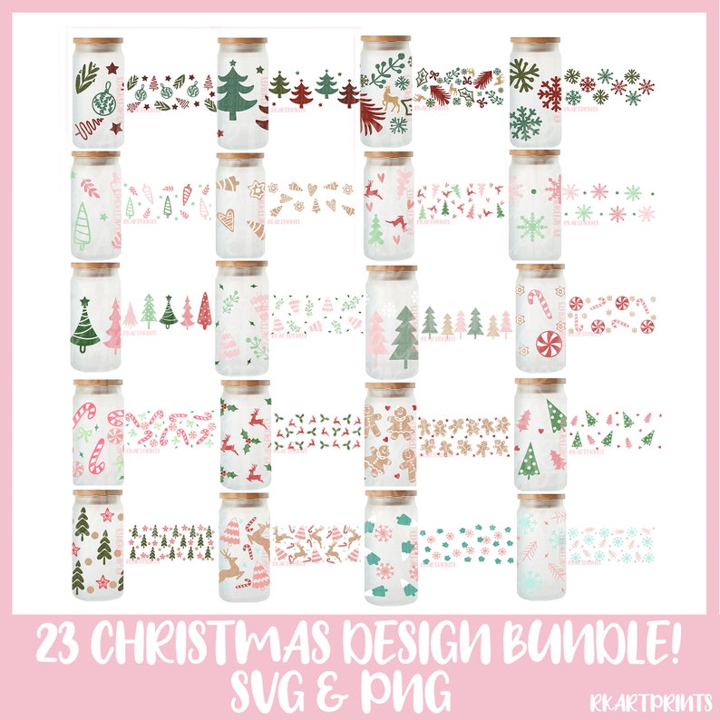 Christmas Can Glass Bundle Svg, Christmas Glass Wrap Svg, 16oz Libbey ...