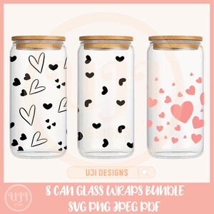 Heart Bundle svg, 16oz Glass Can svg, Libbey Glass Can Wrap, svg Files for Cricut, Valentines day svg, Glassware svg, Heart can glass wrap